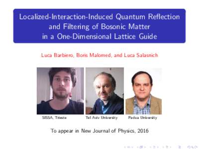 Localized-Interaction-Induced Quantum Reflection and Filtering of Bosonic Matter in a One-Dimensional Lattice Guide Luca Barbiero, Boris Malomed, and Luca Salasnich  SISSA, Trieste