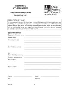 REGISTRATION APPLICATION FORM To register an exempt public transport service  ORC FORM A ( DEC 2014)