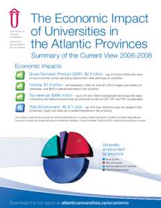 The Economic Impact of Universities in the Atlantic Provinces Summary of the Current View[removed]Economic Impacts Gross Domestic Product (GDP): $2.6 billion – (up 31% from[removed]total value