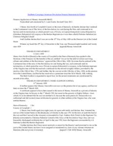 Southern Campaign American Revolution Pension Statements & Rosters Pension Application of Massey Arrasmith S46321 Transcribed and annotated by C. Leon Harris. Revised 5 July[removed]I Massa Arra Smith of Campbell County in