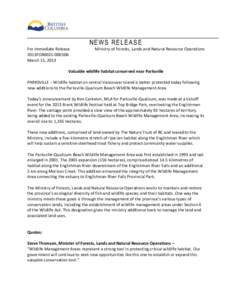 NEWS RELEASE For Immediate Release 2013FOR0025[removed]March 15, 2013  Ministry of Forests, Lands and Natural Resource Operations