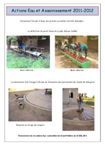 Actions Eau et Assainissement[removed]Concernant l’accès à l’eau, les actions suivantes ont été réalisées : La réfection du point d’eau du Lycée Adoum Dallah.  Avant réfection
