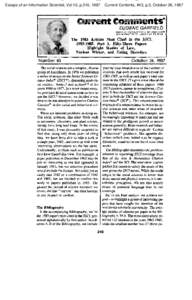 Essays of an Information Scientist, Vol:10, p.310, 1987  Current Contents, #43, p.3, October 26, 1987 INSTITUTE FOR SCIENTIFIC tNFORMATIONa 3501 MARKET ST, PHILADELPHIA, PA 19104