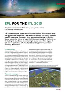 FEATURES  EPL FOR THE IYL 2015 Giorgio Benedek+ and Graeme Watt* – DOI: http://dx.doi.orgepnll