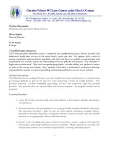 Greater Prince William Community Health Center Your Home for a Healthy Family and a Healthy Community 4379 Ridgewood Center Dr, Suite 102, Woodbridge, VAPhone: Fax: www.GPWHealthCenter.or