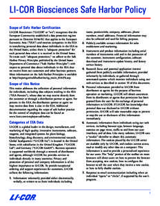 LI-COR Biosciences Safe Harbor Policy Scope of Safe Harbor Certification LI-COR Biosciences (