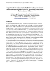 20. OTTI Symposium Thermische Solarenergie, Kloster Banz, Bad Staffelstein, Mai[removed]Experimentelle und numerische Untersuchungen von eingetauchten Wärmeübertragern zur Be- und Entladung von Warmwasserspeichern Willia