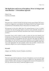 Philip N. Eate  The Replication and Excess of Disciplinary Power in Sekigun and Aum Shinrikyo – A Foucaultian Approach Philip N. Eate University of Adelaide