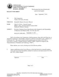 Revision of Ignition Source Specification in the Standard for the Flammability of Mattresses and Mattress Pads, 16 C.F.R. part 1632, September 7, 2011