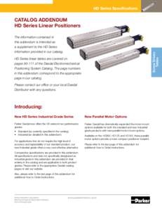 HD Series Specifications  CATALOG ADDENDUM HD Series Linear Positioners  Screw Driven