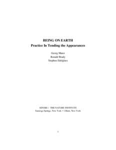 BEING ON EARTH Practice In Tending the Appearances Georg Maier Ronald Brady Stephen Edelglass