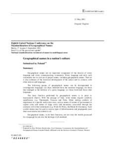 E/CONF.94/CRP.8/Add.1 23 May 2002 Original: English Eighth United Nations Conference on the Standardization of Geographical Names