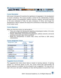 MS Ancient Civilizations B www.AdvancedAcademics.com Course Description MS Ancient Civilizations B examines the significance of geography in the development of ancient civilizations. The course provides a context for the