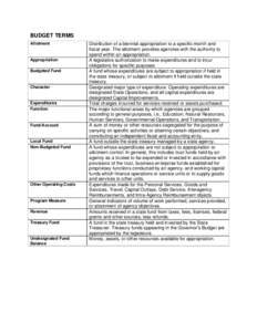 BUDGET TERMS Allotment Appropriation Budgeted Fund