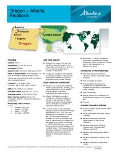 Oregon – Alberta Relations PROFILE  DID YOU KNOW?