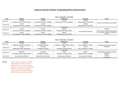 Geneva Summer School: Evaluating Policy Interventions  Time Monday Pellizzari