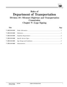 Rules of  Department of Transportation Division 10—Missouri Highways and Transportation Commission Chapter 9—Logo Signing