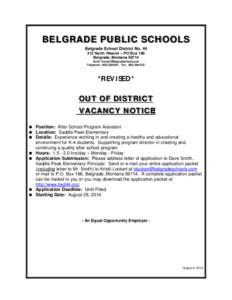 BELGRADE PUBLIC SCHOOLS Belgrade School District No[removed]North Weaver – PO Box 166 Belgrade, Montana[removed]Email: [removed] Telephone: ([removed]Fax: ([removed]