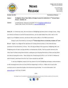 NEWS RELEASE October 10, 2012 Orange County Fire Authority PIO/Community Relations