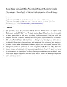 Local-Scale Geohazard Risk Assessment Using SAR Interferometric Techniques: a Case Study of Larissa National Airport Central Greece F. Fakhri 1  Department of Geography and Geology, University of Turku, F1Turku, F
