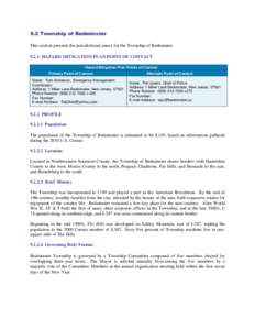 9.2 Township of Bedminster This section presents the jurisdictional annex for the Township of Bedminster[removed]HAZARD MITIGATION PLAN POINT OF CONTACT Hazard Mitigation Plan Points of Contact Primary Point of Contact Na