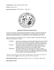 Proposed School: Anderson Creek Club Charter School Reviewer: Subcommittee A Application Submitted by: David N Levinson Date: 4/8/13