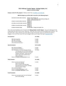1  CSCU Pathway Transfer Degree: Biology Studies, A.A. Capital Community College  Campus contact for this program: Professor Janet Frost, 