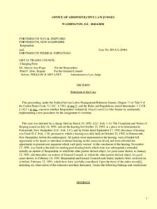 OFFICE OF ADMINISTRATIVE LAW JUDGES WASHINGTON, D.C[removed]PORTSMOUTH NAVAL SHIPYARD PORTSMOUTH, NEW HAMPSHIRE Respondent