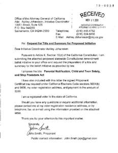 [removed]  ~CEIV£D Office of the Attorney General of California NOV[removed]