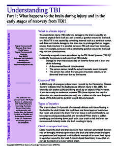 Understanding TBI  Part 1: What happens to the brain during injury and in the early stages of recovery from TBI? Traumatic Brain Injury Model System Consumer Information