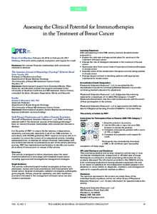 CME  Assessing the Clinical Potential for Immunotherapies in the Treatment of Breast Cancer  Dates of certification: February 22, 2016, to February 22, 2017