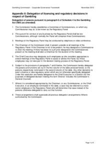 Appendix 6: Delegation of licensing and regulatory decisions in respect of Gambling