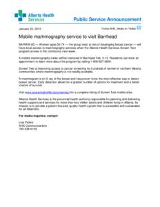 Mobile mammography service to visit Barrhead