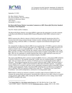 1211 Connecticut Ave NW, Suite 600 • Washington, DCtel • fax • www.renewablemarketers.org September 23, 2010 Ms. Mary Nichols, Chairman Mr. James Goldstene, Executive Officer