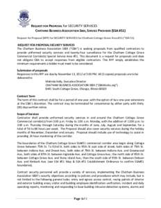 REQUEST FOR PROPOSAL for SECURITY SERVICES CHATHAM BUSINESS ASSOCIATION SBDI, SERVICE PROVIDER (SSA #51) Request for Proposal (RFP) for SECURITY SERVICES for Chatham Cottage Grove Area #51 (“SSA 51) REQUEST FOR PROPOSA