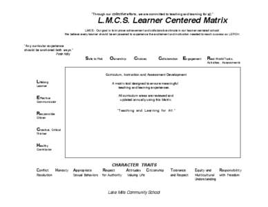 “Through our collective efforts, we are committed to teaching and learning for all.”  L.M.C.S. Learner Centered Matrix LMCS - Our goal is to improve achievement and collaborative climate in our learner-centered schoo