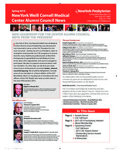 SpringNewYork Weill Cornell Medical Center Alumni Council News  525 East 68th Street, Box 123