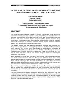 ICTCT extra workshop  Campo Grande 2005 SLEEP, HABITS, QUALITY OF LIFE AND ACCIDENTS IN TRUCK DRIVERS OF BRAZIL AND PORTUGAL
