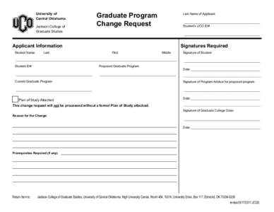 University of Central Oklahoma Jackson College of Graduate Studies  Graduate Program