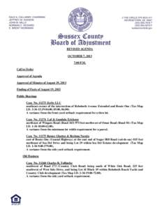 REVISED AGENDA OCTOBER 7, 2013 7:00 P.M. Call to Order Approval of Agenda Approval of Minutes of August 19, 2013