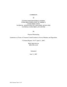 COMMENTS Of CENTER FOR RESPONSIBLE LENDING CONSUMER FEDERATION OF AMERICA CONSUMERS UNION NATIONAL ASSOCIATION OF CONSUMER ADVOCATES