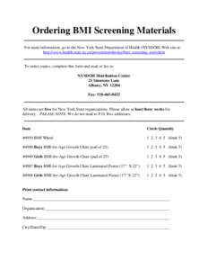 Ordering BMI Screening Materials