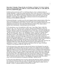 1 Pancratius C. Beentjes. “Happy the One who Meditates on Wisdom” (Sir 14,20): Collected Essays on the Book of Ben Sira. CBET 43. Leuven: PeetersPp. xvi + 386. ISBN: . $66.00 USD, paper. 1. Earlier