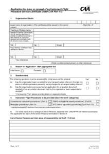 Application for issue or renewal of an Instrument Flight Procedure Service Certificate under CAR Part[removed]Organisation Details