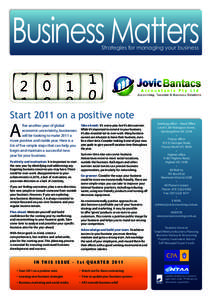 Business Matters Strategies for managing your business Start 2011 on a positive note  A