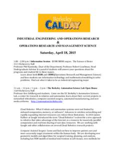 INDUSTRIAL ENGINEERING AND OPERATIONS RESEARCH  & OPERATIONS RESEARCH AND MANAGEMENT SCIENCE  Saturday, April 18, 2015