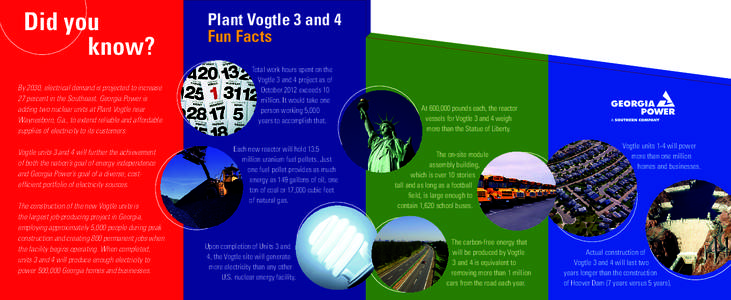 Did you know? By 2030, electrical demand is projected to increase 27 percent in the Southeast. Georgia Power is adding two nuclear units at Plant Vogtle near Waynesboro, Ga., to extend reliable and affordable