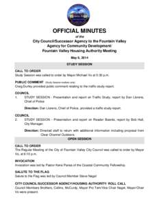 OFFICIAL MINUTES of the City Council/Successor Agency to the Fountain Valley Agency for Community Development/ Fountain Valley Housing Authority Meeting