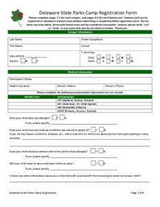 Delaware State Parks Day Camp Registration Form