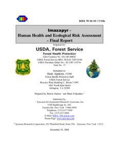 SERA TR[removed]05b  Imazapyr Human Health and Ecological Risk Assessment – Final Report Prepared for: